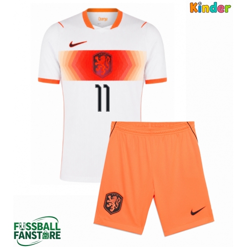 Niederlande Cody Gakpo #11 Replik Auswärtstrikot Kinder WM 2026 Kurzarm (+ Kurze Hosen)